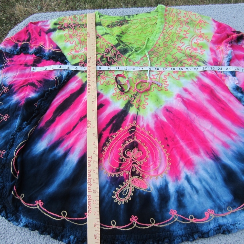 Women's Poncho Top, size XL-XXL?? Pullover Tie Dye Summer comfort Multi color‎ - Picture 8 of 15